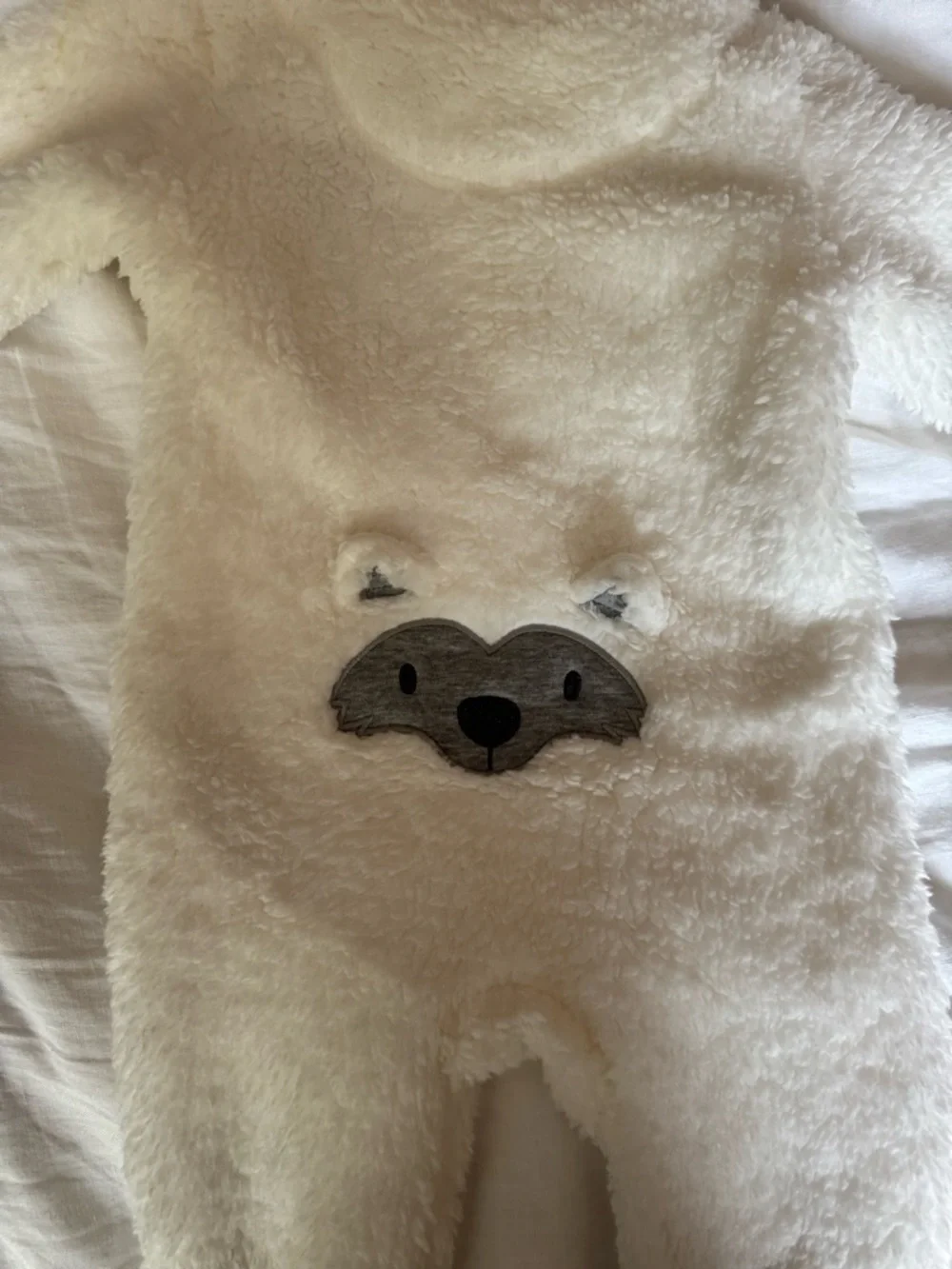 Petit Lem Cream Fleece Hooded Footie with Embroidered Dog